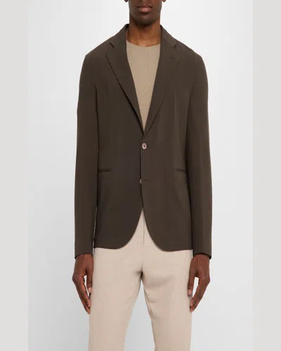 Emporio Armani Linen Single Button Jacket Featuring Pockets In Brown