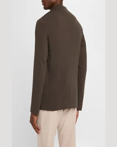 Emporio Armani Linen Single Button Jacket Featuring Pockets In Brown