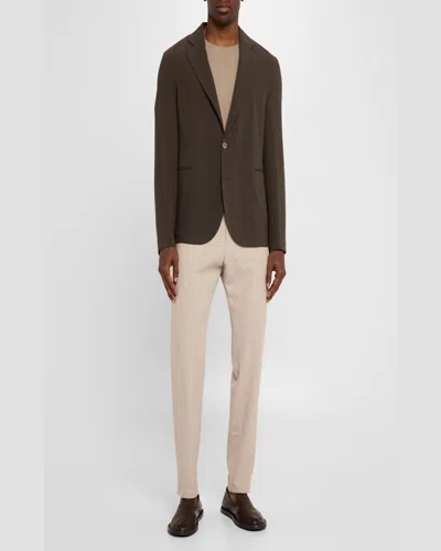 Emporio Armani Linen Single Button Jacket Featuring Pockets In Brown