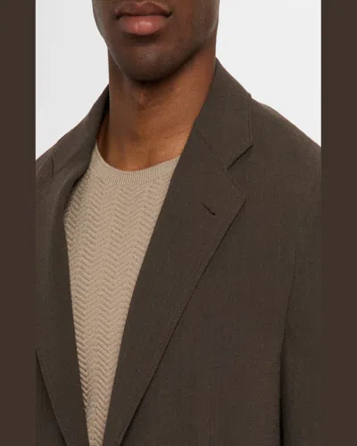 Emporio Armani Linen Single Button Jacket Featuring Pockets In Brown