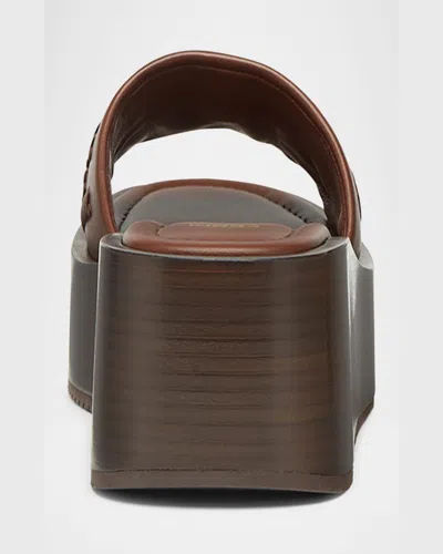 Fendi Women Brown Slides With Wedge Heel And Ff Motiv On The Band In Leather Man In F1stj Drk Ghianda Ghianda