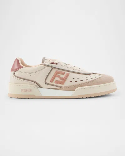 Fendi Uwhi Sage Linen Leather Sneakers In Neutral