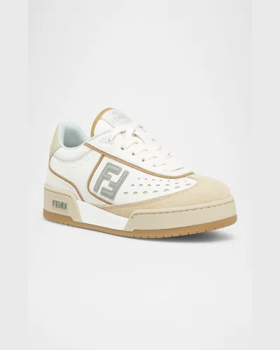 Fendi Uwhi Sage Linen Leather Sneakers In Neutral