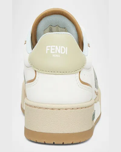 Fendi Uwhi Sage Linen Leather Sneakers In Neutral