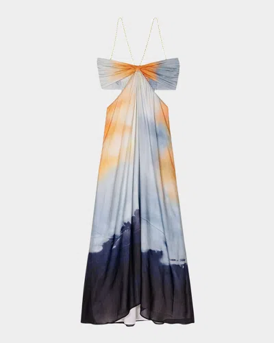 Maje Ryedine Cutout Maxi Dress In Blue Tie Dye Print