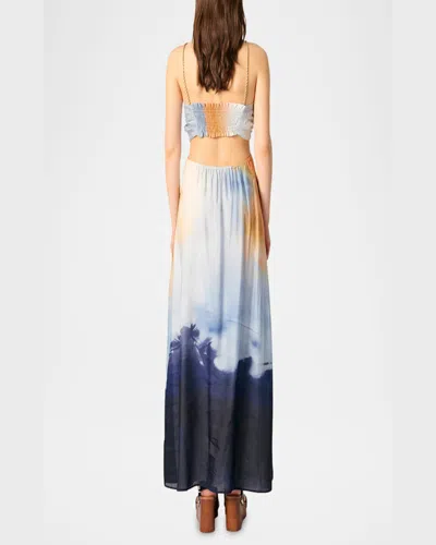 Maje Ryedine Cutout Maxi Dress In Blue Tie Dye Print