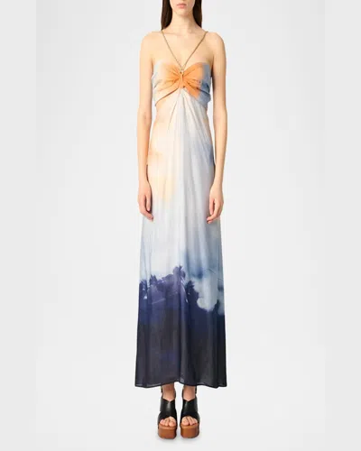 Maje Ryedine Cutout Maxi Dress In Blue Tie Dye Print