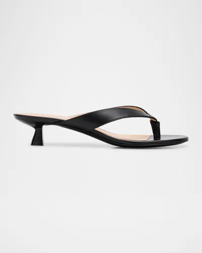 Stuart Weitzman Rio Leather Kitten-heel Thong Sandals In Black