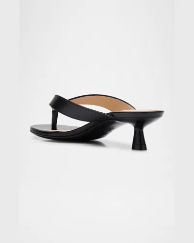Stuart Weitzman Rio Leather Kitten-heel Thong Sandals In Black