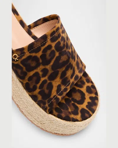 Gianvito Rossi Leopard Slide Flatform Espadrilles In Almond Leopard Print Naturale