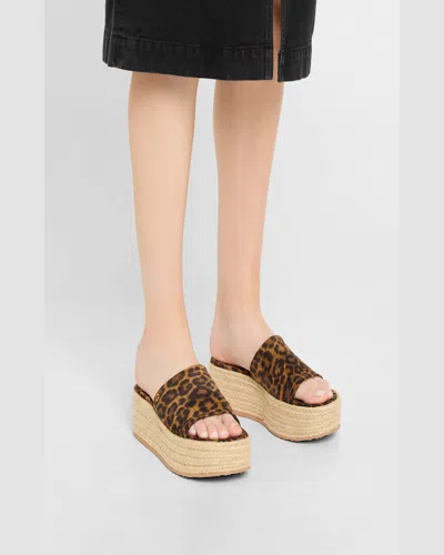 Gianvito Rossi Leopard Slide Flatform Espadrilles In Almond Leopard Print Naturale
