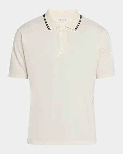 Frame Mens Striped Collar Regular-fit Pique Polo Top White Sand