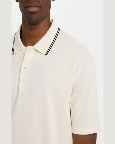 Frame Mens Striped Collar Regular-fit Pique Polo Top White Sand