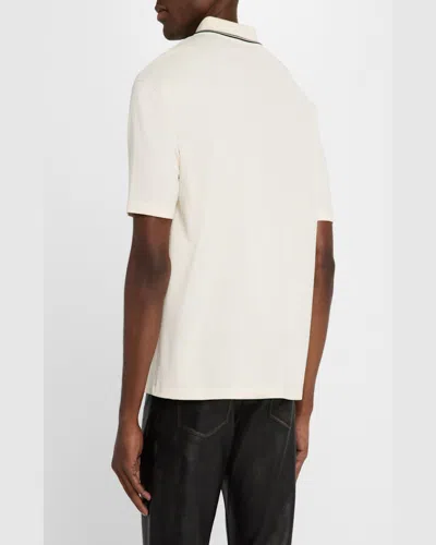Frame Mens Striped Collar Regular-fit Pique Polo Top White Sand