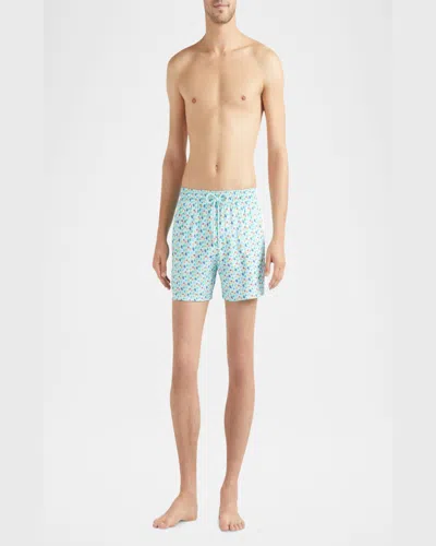 Vilebrequin Moorise Straight-leg Mid-length Printed Swim Shorts In Blue