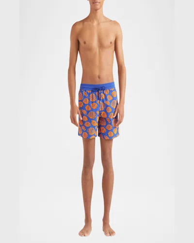 Vilebrequin Mens Marrakech Moorea Graphic-print Swim Shorts Xxl In Blue