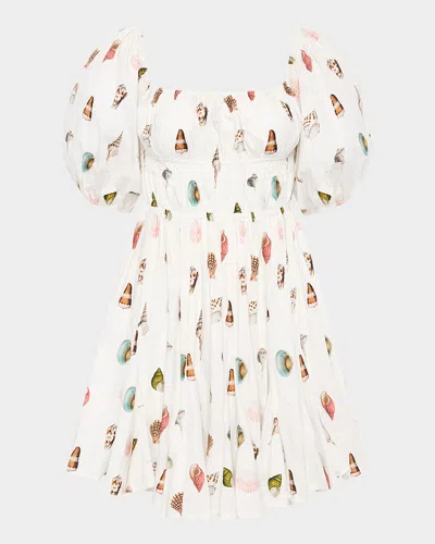 Palm Noosa Flora Seashell-print Cotton Mini Dress In Sardinia Shell
