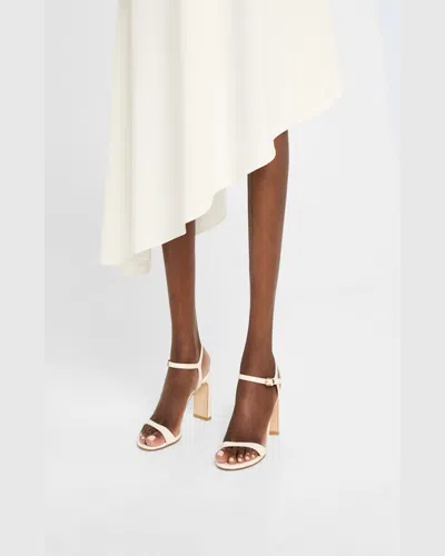 Stuart Weitzman Babette Patent Leather Ankle-strap Sandals In Cream
