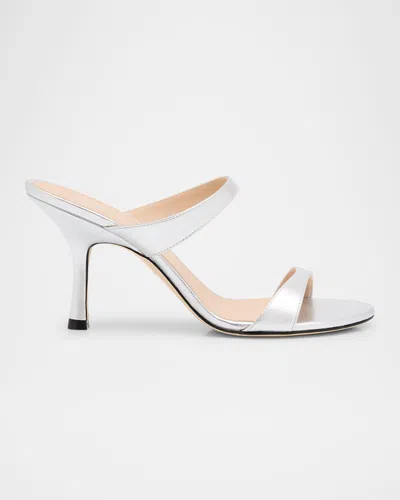 Stuart Weitzman Nudist Metallic Dual-band Slide Sandals In Silver