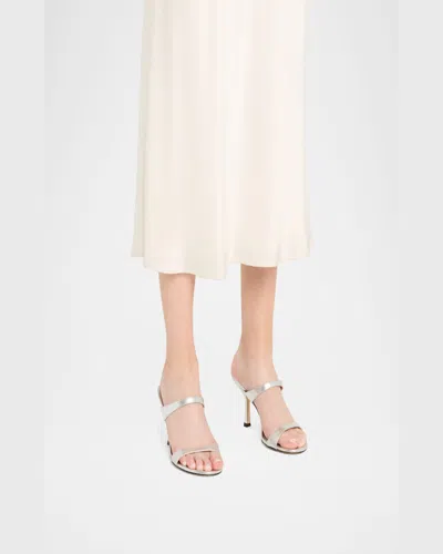 Stuart Weitzman Nudist Metallic Dual-band Slide Sandals In Silver