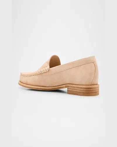 Stuart Weitzman Lottie Suede Penny Loafers In Adobe