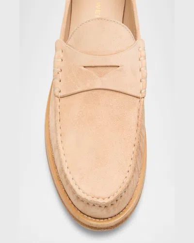 Stuart Weitzman Lottie Suede Penny Loafers In Adobe