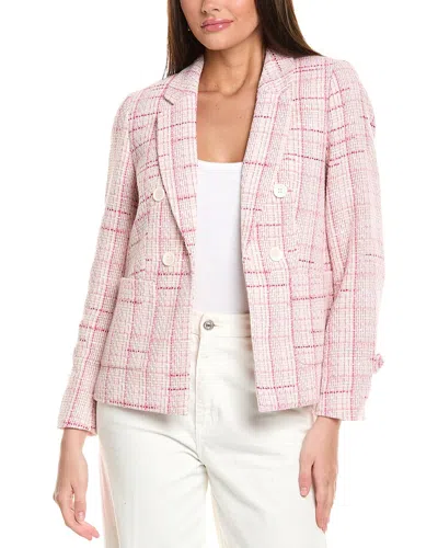 Jones New York Plaid Tweed Faux Double Breasted Jacket In Pink