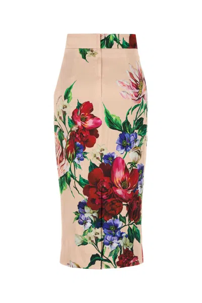 Dolce & Gabbana Longuette Skirt With Floral Print In Multi