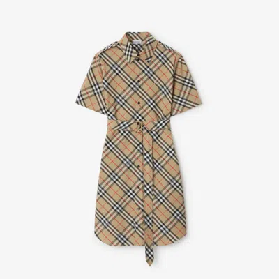 Burberry Beige Check Pattern Dress In Sand