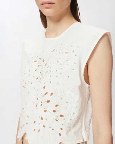 Pinko Crop Top With Openwork Embroidery And Crystals In White