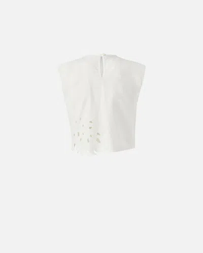 Pinko Crop Top With Openwork Embroidery And Crystals In White