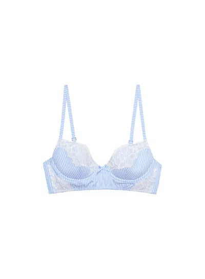 Fleur Du Mal Poplin Lace Demi Bra In Stripe Sky