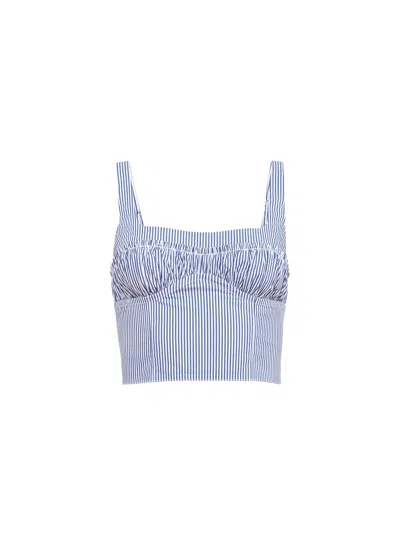 Fleur Du Mal Poplin Bustier Top In Midnight Stripe