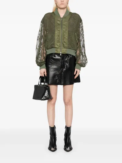 Andersson Bell Layered Logo Lace Short Bomber Jacket In 绿色