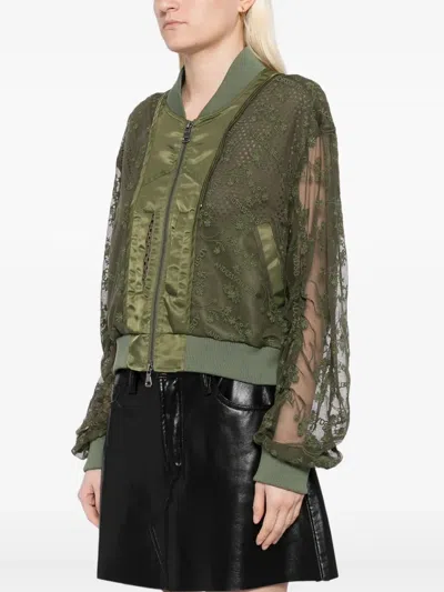 Andersson Bell Layered Logo Lace Short Bomber Jacket In 绿色