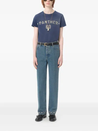 Valentino Five-pocket Denim Trousers Featuring Button Embellishments In 蓝色