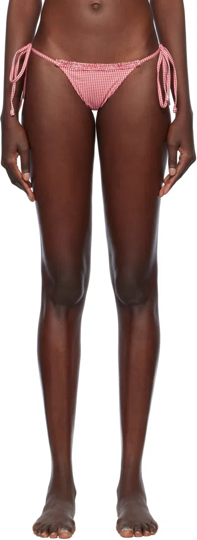 Frankies Bikinis Red & White Divine Skimpy String Bikini Bottom In Ladybug Gingham