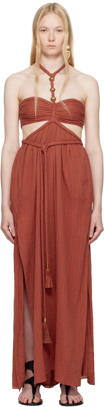 Isabel Marant Braided Cut-out Halter Maxi Pleated Side Slit In Red