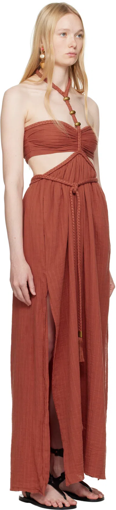 Isabel Marant Braided Cut-out Halter Maxi Pleated Side Slit In Red