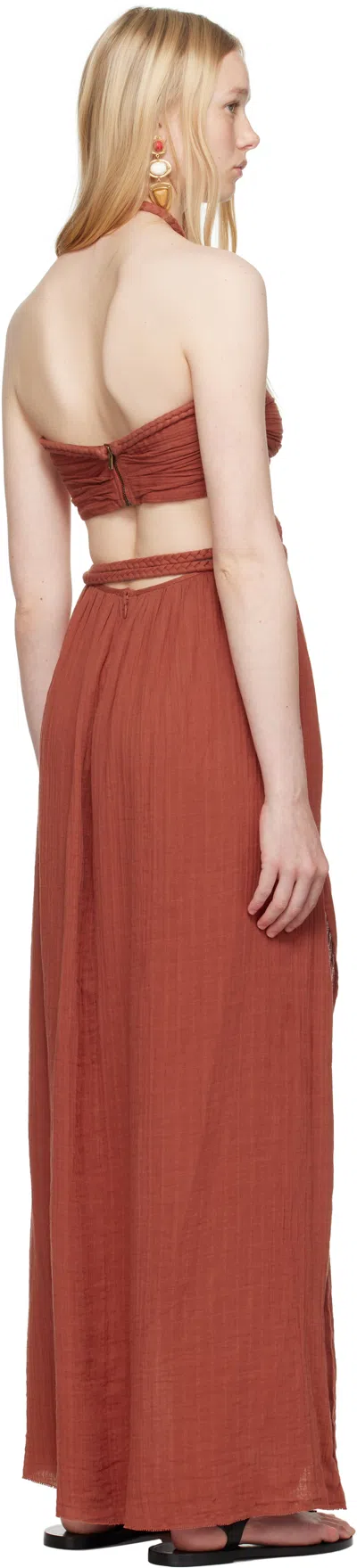 Isabel Marant Braided Cut-out Halter Maxi Pleated Side Slit In Red