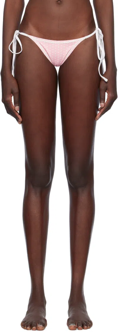 Frankies Bikinis Pink Mackenzie Cheeky String Bikini Bottom In Pink Polka Dot