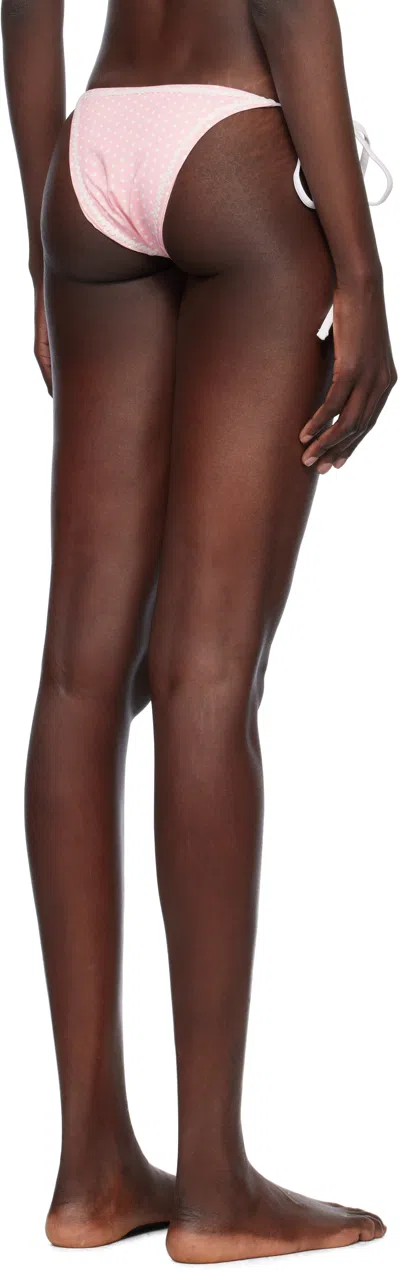 Frankies Bikinis Pink Mackenzie Cheeky String Bikini Bottom In Pink Polka Dot