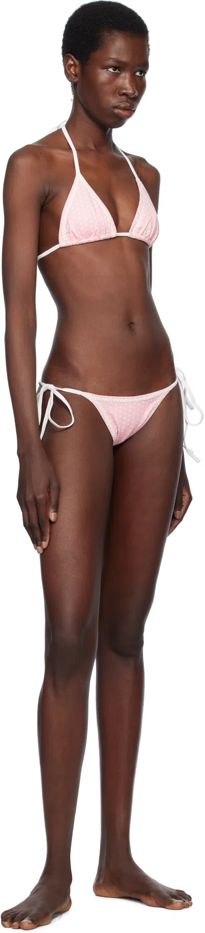 Frankies Bikinis Pink Mackenzie Cheeky String Bikini Bottom In Pink Polka Dot