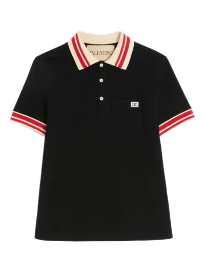 Valentino Cotton Piqué Polo Shirt With Vlogo Patch In Black