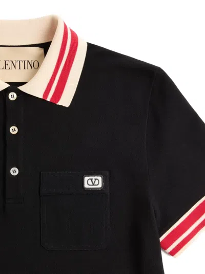 Valentino Cotton Piqué Polo Shirt With Vlogo Patch In Black