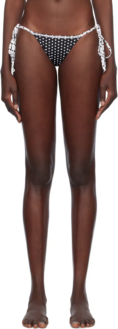 Frankies Bikinis Black Divine Skimpy String Bikini Bottom In Classic Polka Dot