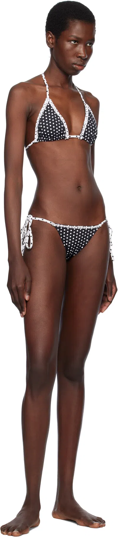Frankies Bikinis Black Divine Skimpy String Bikini Bottom In Classic Polka Dot
