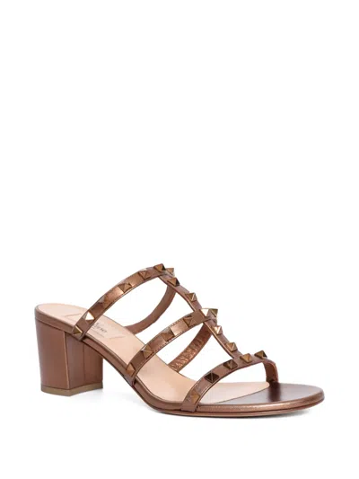 Valentino Garavani Studded Block Heel Leather Sandals In Neutral