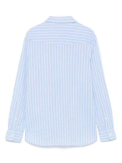 Officine Generale Officine Générale Colombe Texture Cot Stripe In Dreamblue/white