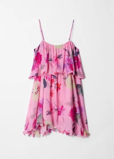 & Other Stories Floaty Chiffon Strappy Mini Dress With Off-shoulder In Pink